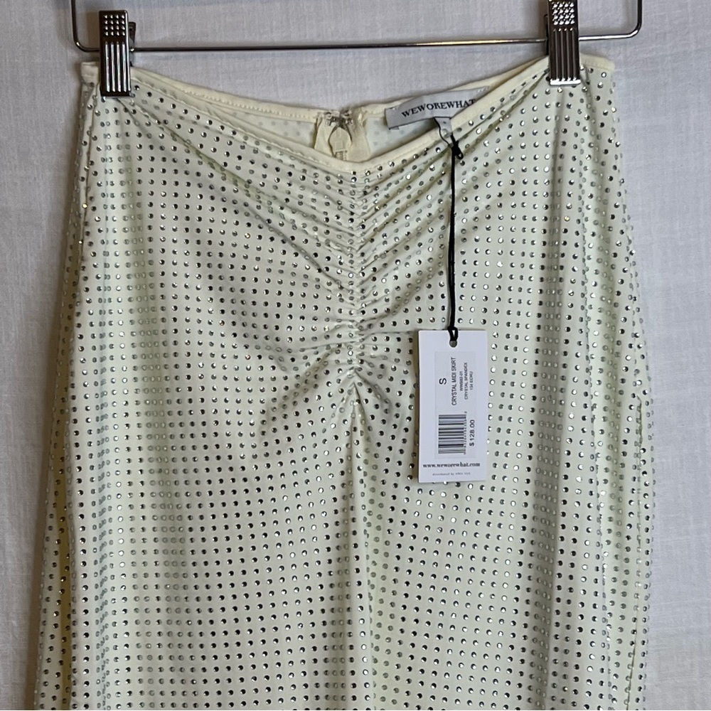 WeWoreWhat Crystal Midi Skirt Stretch Size S NWT’s ECRU - Picture 4 of 6